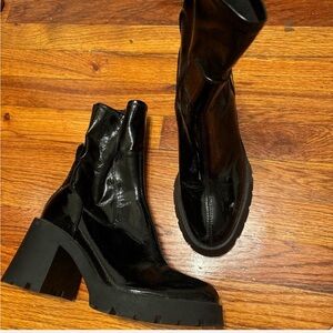 Zara Black Patent Heeled Boots